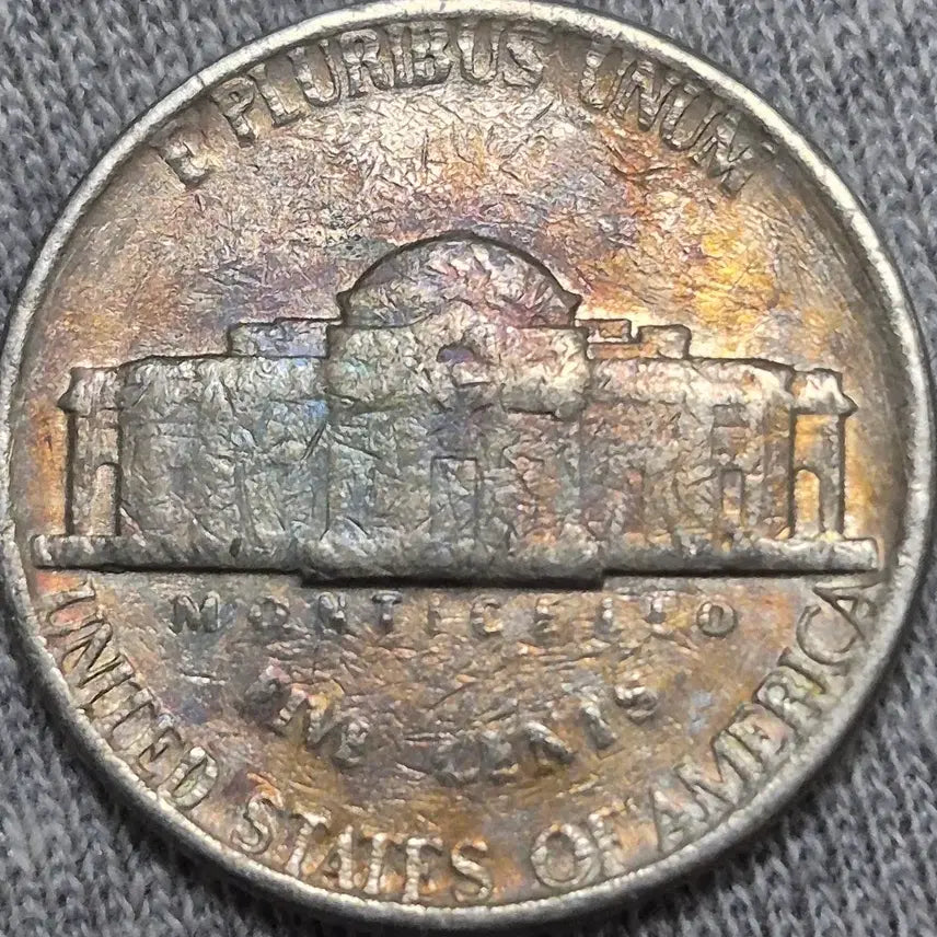 [BUNJANG] 1960 US Jefferson Nickel D Mint Error Coin / 미국1980년 D제퍼슨 니켈 D Mint. 무지개톤. 압인  주조에러