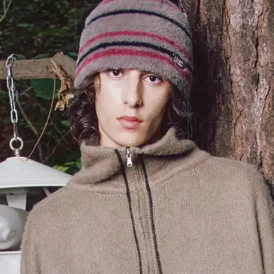 [BUNJANG] XTONZ XTA095 Stripe Soft Hair Ribbed Beanie / 엑스톤즈 XTA095 스트라이프 소프트헤어리비니 GRAY 현재품절