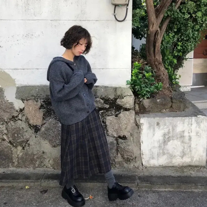 [BUNJANG] Checkered Long Skirt / 일본 여행룩 체크 롱스커트 판매