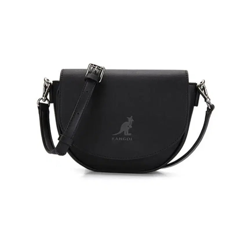 [BUNJANG] Kangol Saddle Bag Leather Crossbody Bag / (새상품)캉골 블랙 새들백 가죽크로스백.캉골하프문