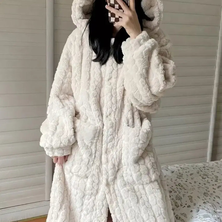 [BUNJANG] Long Hooded Sleep Robe Home Wear / 롱 후드 잠옷 목욕가운 수면 로브 홈웨어