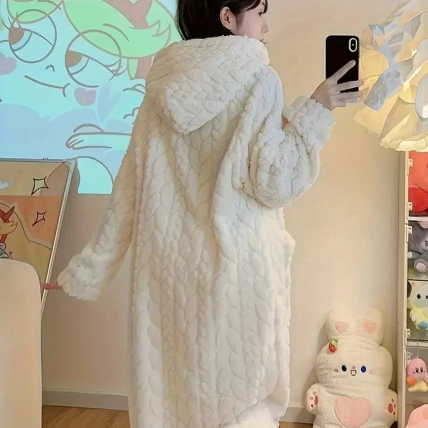 [BUNJANG] Long Hooded Sleep Robe Home Wear / 롱 후드 잠옷 목욕가운 수면 로브 홈웨어