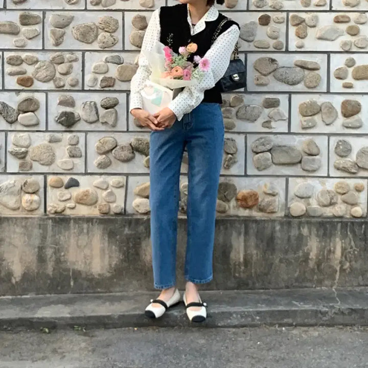 [BUNJANG] Knit Vest + Blouse Set / 새상품) 니트 조끼 + 블라우스 세트