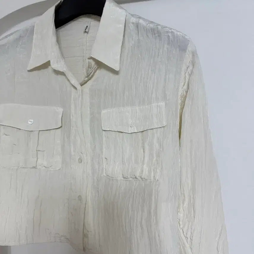 [BUNJANG] White Sheer Pocket Shirt / 화이트 시스루 포켓 셔츠