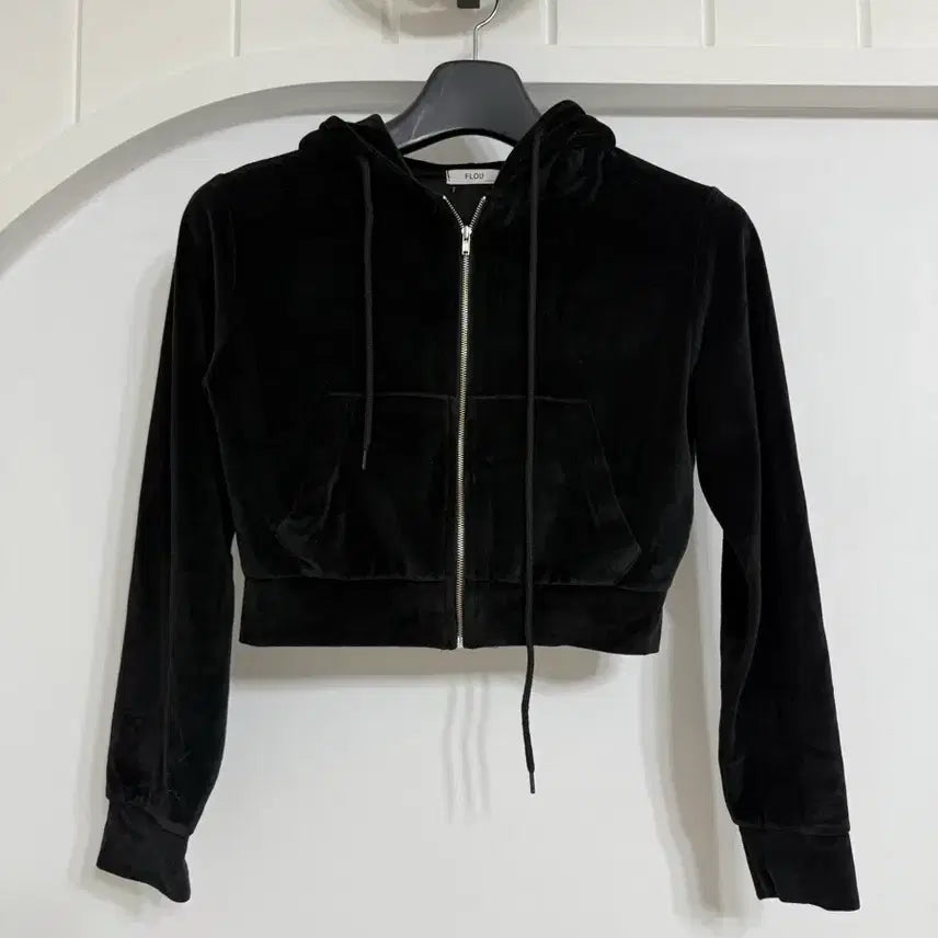 [BUNJANG] FLOU Velvet Hooded Zip-up Black / FLOU 벨벳 후드 집업 블랙