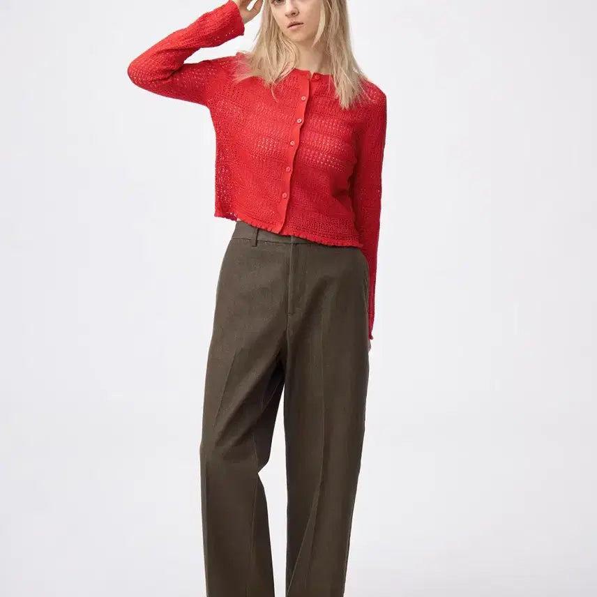 [BUNJANG] GU Twill Wide Straight Pants (Brown, Size S) / GU 트윌 와이드 스트레이트 팬츠 (브라운 s사이즈)