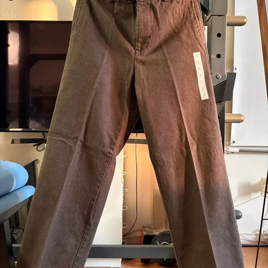 [BUNJANG] GU Twill Wide Straight Pants (Brown, Size S) / GU 트윌 와이드 스트레이트 팬츠 (브라운 s사이즈)
