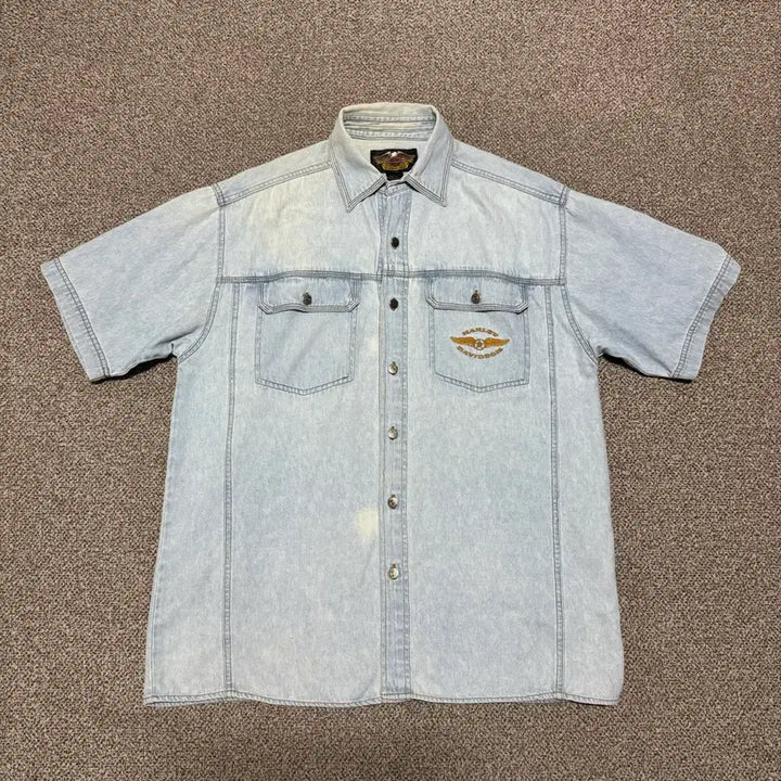 [BUNJANG] Harley-Davidson Denim Short Sleeve Shirt / L 할리데이비슨 데님 반팔 셔츠