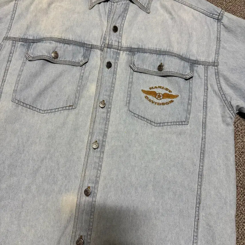 [BUNJANG] Harley-Davidson Denim Short Sleeve Shirt / L 할리데이비슨 데님 반팔 셔츠