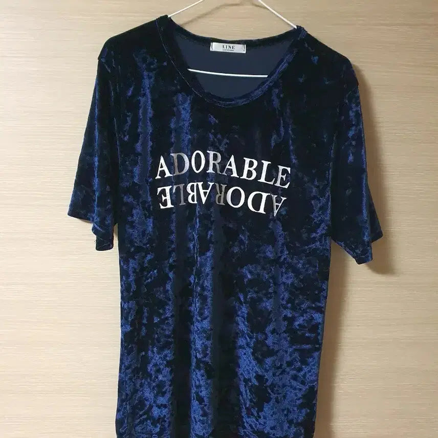 [BUNJANG] Velvet Short Sleeve T-Shirt Navy / 벨벳 반팔 티셔츠 네이비
