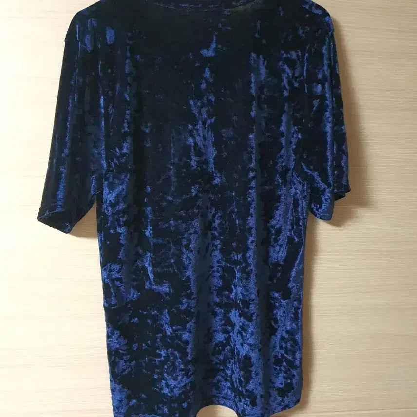 [BUNJANG] Velvet Short Sleeve T-Shirt Navy / 벨벳 반팔 티셔츠 네이비