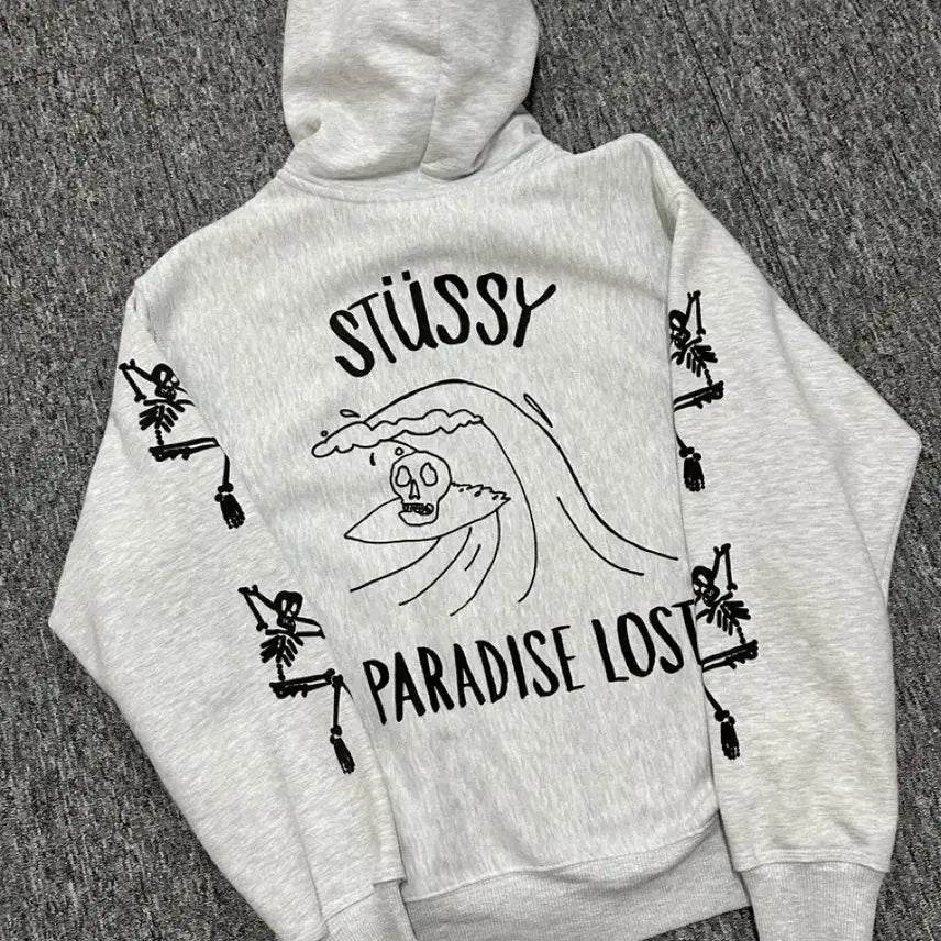 [BUNJANG] Stussy Ash Heather Paradise Skull Zip-Up Hoodie / 스투시 stussy 후드집업 애쉬 헤더 파라다이스 해골