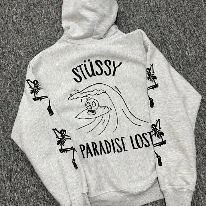 [BUNJANG] Stussy Ash Heather Paradise Skull Zip-Up Hoodie / 스투시 stussy 후드집업 애쉬 헤더 파라다이스 해골