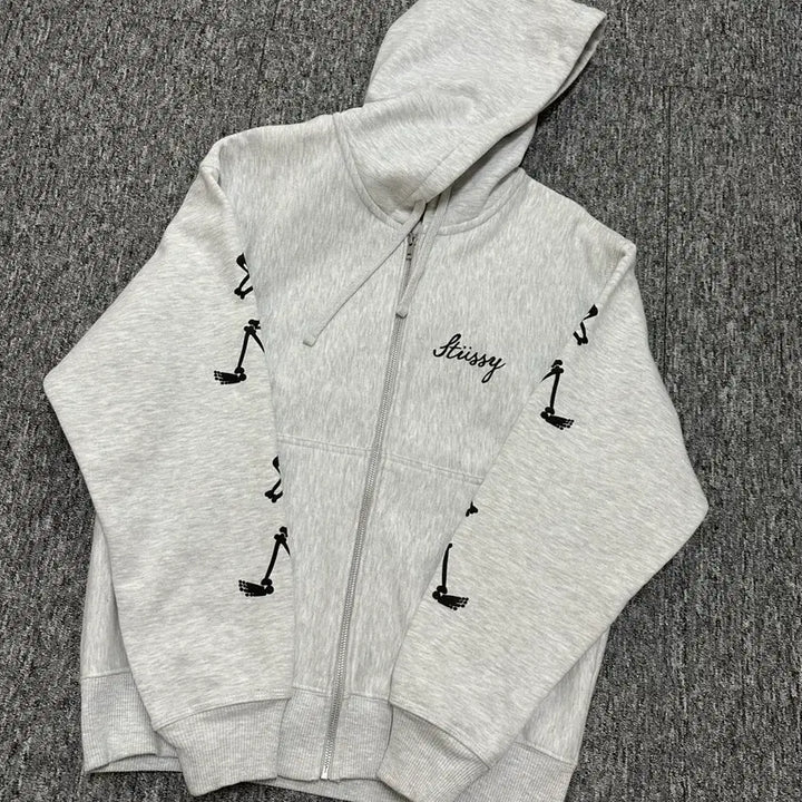 [BUNJANG] Stussy Ash Heather Paradise Skull Zip-Up Hoodie / 스투시 stussy 후드집업 애쉬 헤더 파라다이스 해골