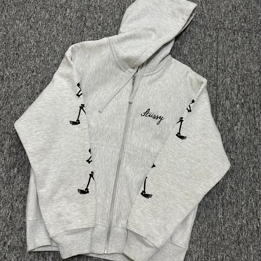 [BUNJANG] Stussy Ash Heather Paradise Skull Zip-Up Hoodie / 스투시 stussy 후드집업 애쉬 헤더 파라다이스 해골