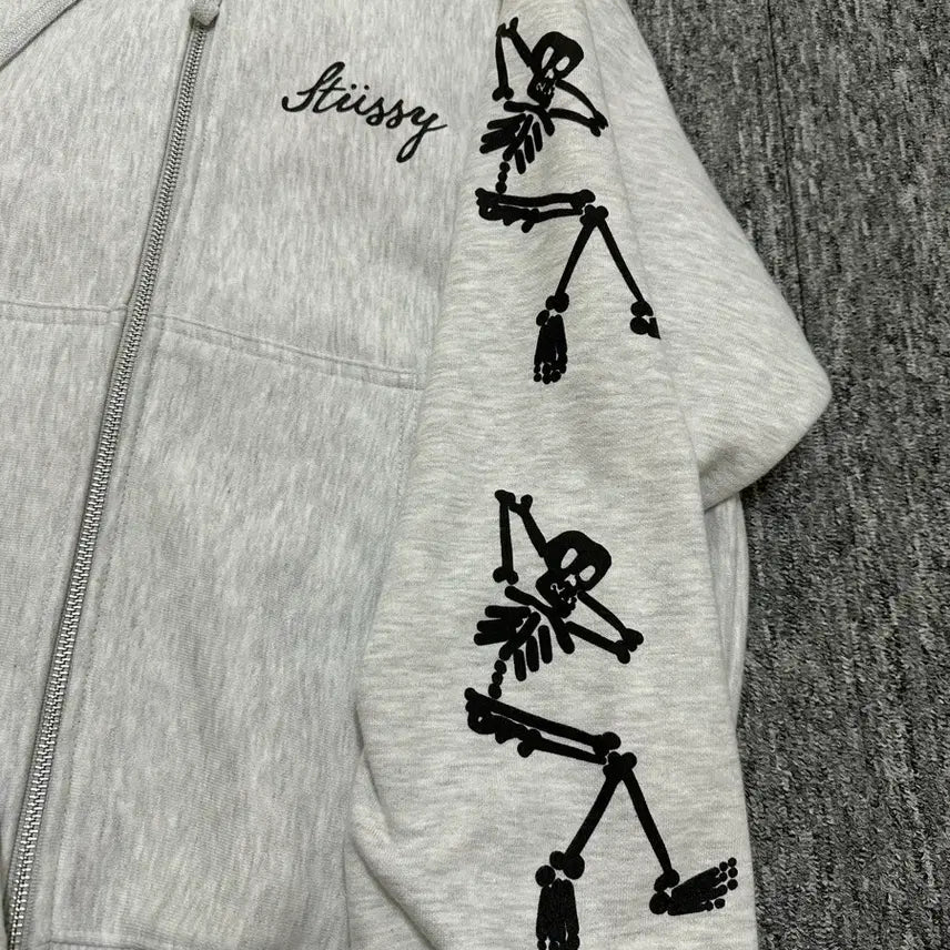 [BUNJANG] Stussy Ash Heather Paradise Skull Zip-Up Hoodie / 스투시 stussy 후드집업 애쉬 헤더 파라다이스 해골