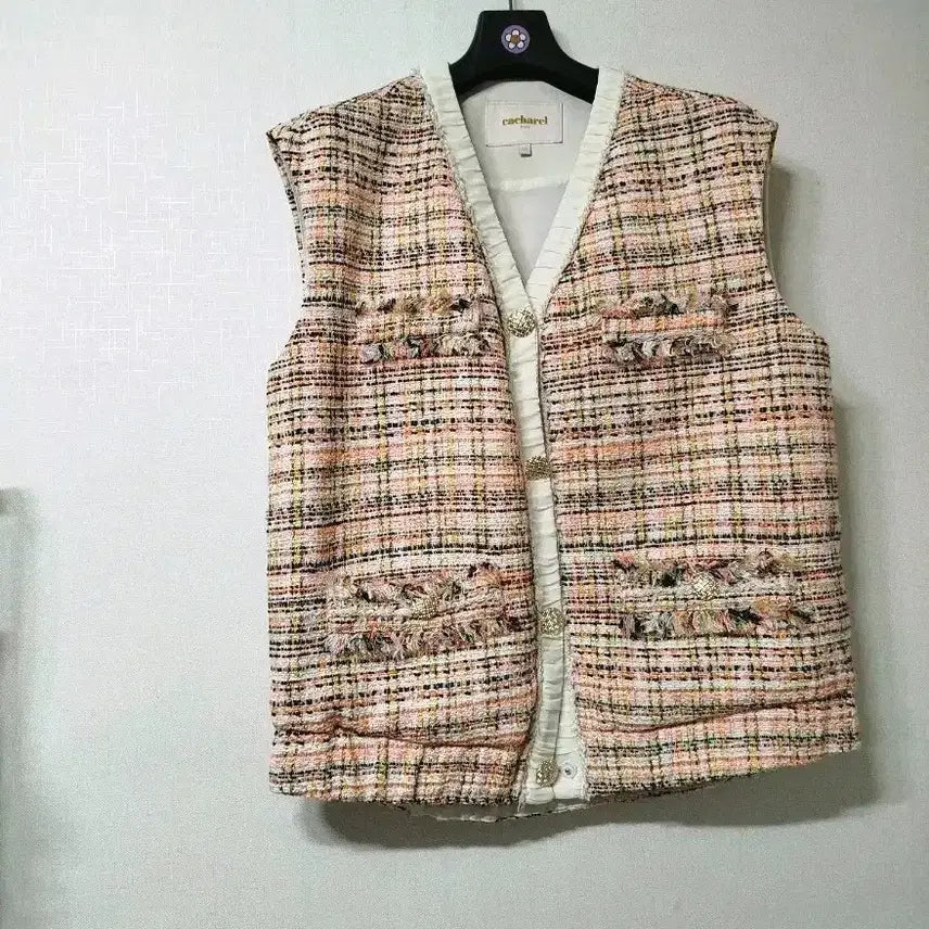 [BUNJANG] Cacharel Spring Orange Tweed Vest / 까사렐 봄빛 오렌지 컬러.55 트위드 베스트