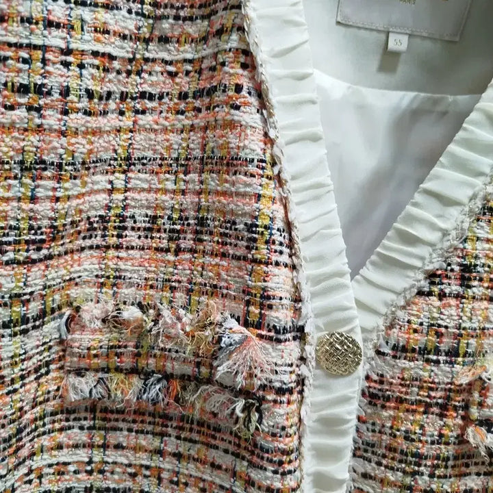 [BUNJANG] Cacharel Spring Orange Tweed Vest / 까사렐 봄빛 오렌지 컬러.55 트위드 베스트