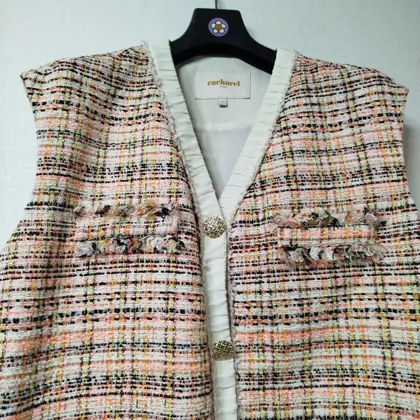 [BUNJANG] Cacharel Spring Orange Tweed Vest / 까사렐 봄빛 오렌지 컬러.55 트위드 베스트