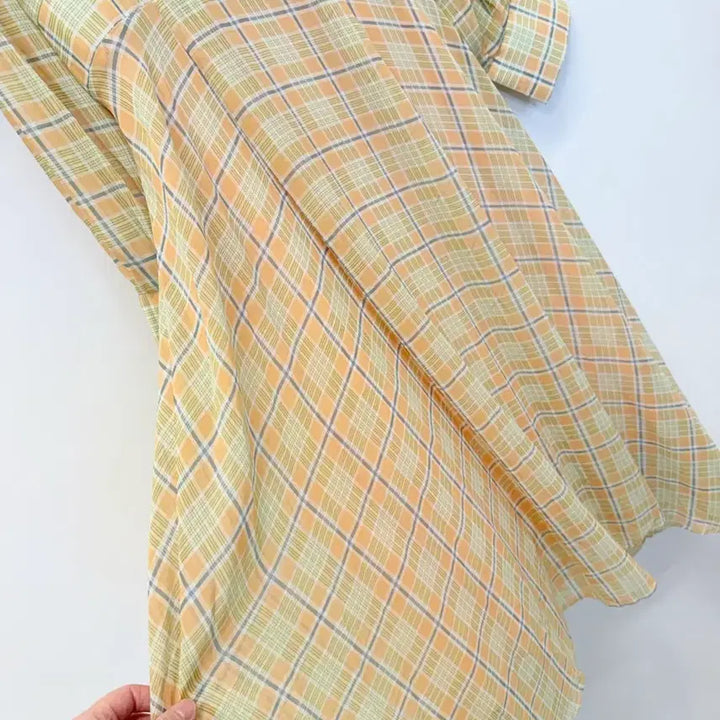 [BUNJANG] Frill Collar Checkered Chiffon Dress / 프릴 큰카라 체크 쉬폰원피스