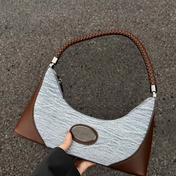 [BUNJANG] Denim Color Block Shoulder Bag / 데님 배색 숄더백