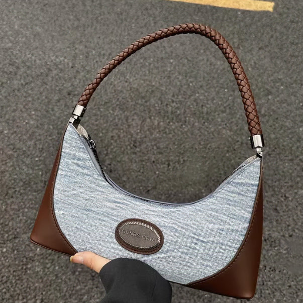 [BUNJANG] Denim Color Block Shoulder Bag / 데님 배색 숄더백
