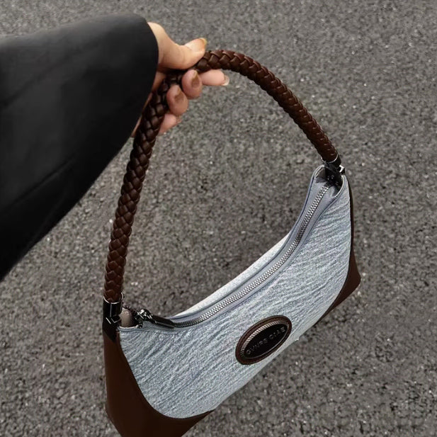[BUNJANG] Denim Color Block Shoulder Bag / 데님 배색 숄더백