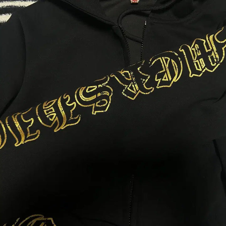 [BUNJANG] Gold Print Hooded Zip-Up Black / 금장 프린팅 후드집업 블랙