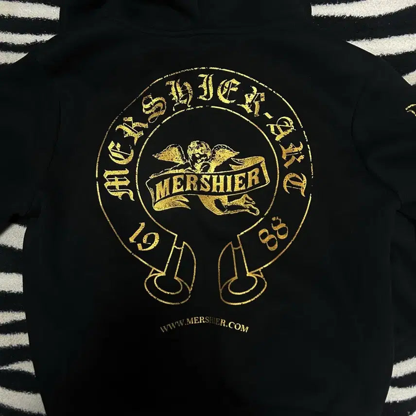 [BUNJANG] Gold Print Hooded Zip-Up Black / 금장 프린팅 후드집업 블랙