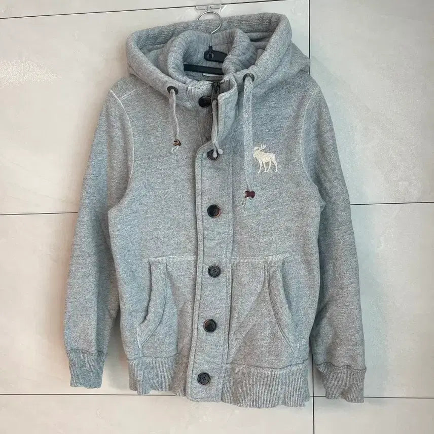[BUNJANG] Abercrombie White Reindeer Button Hooded Zip-up - Gray [S] / 아베크롬비 화이트 순록 버튼 후드집업 그레이 [S]