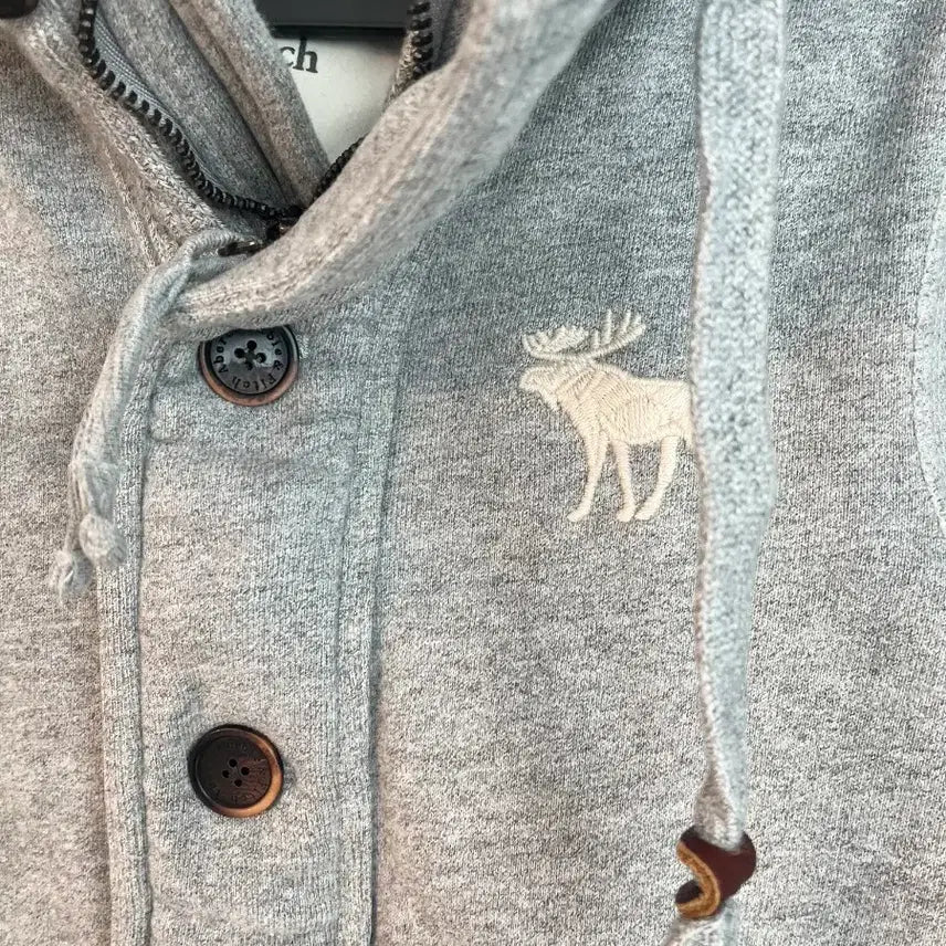 [BUNJANG] Abercrombie White Reindeer Button Hooded Zip-up - Gray [S] / 아베크롬비 화이트 순록 버튼 후드집업 그레이 [S]