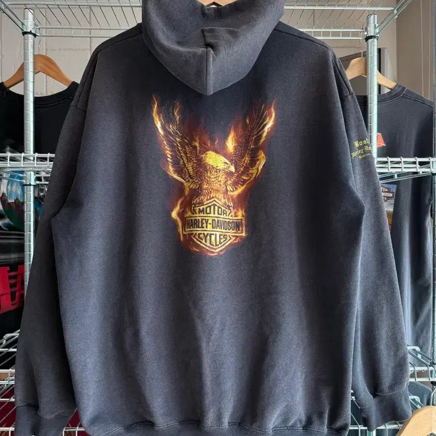 [BUNJANG] Harley Davidson Flame Eagle Hooded Zip-Up / 할리 데이비슨 플레임 이글 후드 집업