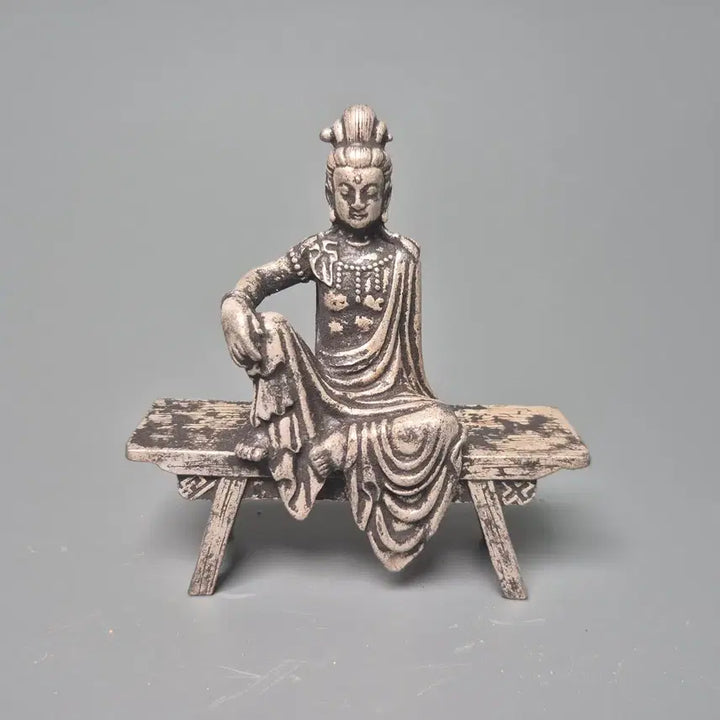 [BUNJANG] Antique Korean Bronze Guanyin Bodhisattva Seated Statue / 청대 백동 동제 발원 관음보살 좌상 골동품 고미술품 수집품 불교 불상