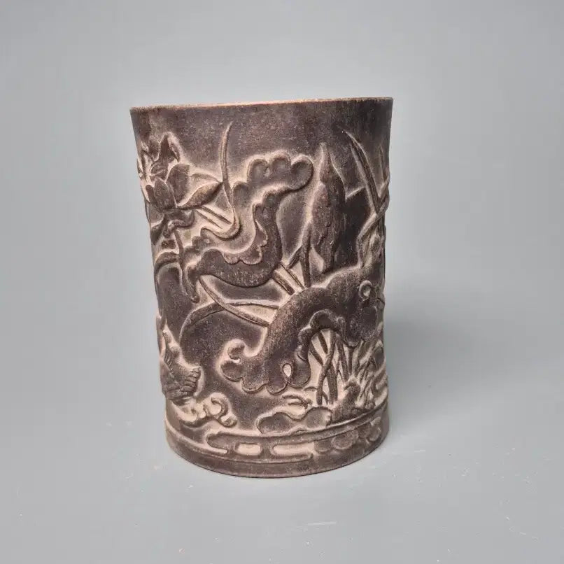 [SOLD OUT] 건륭년제 자사 양각 연지권조문 필통 골동품 고미술품 수집품