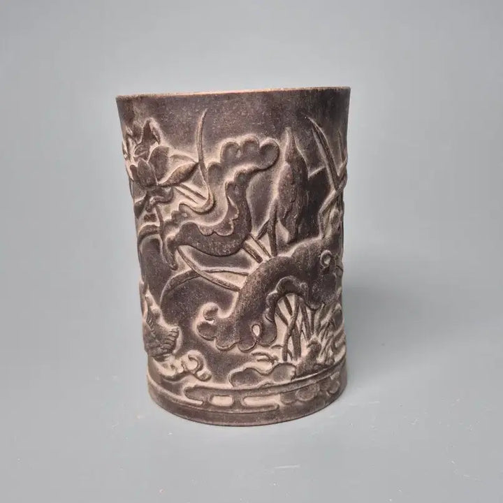[SOLD OUT] 건륭년제 자사 양각 연지권조문 필통 골동품 고미술품 수집품