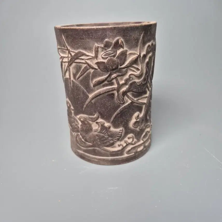 [SOLD OUT] 건륭년제 자사 양각 연지권조문 필통 골동품 고미술품 수집품