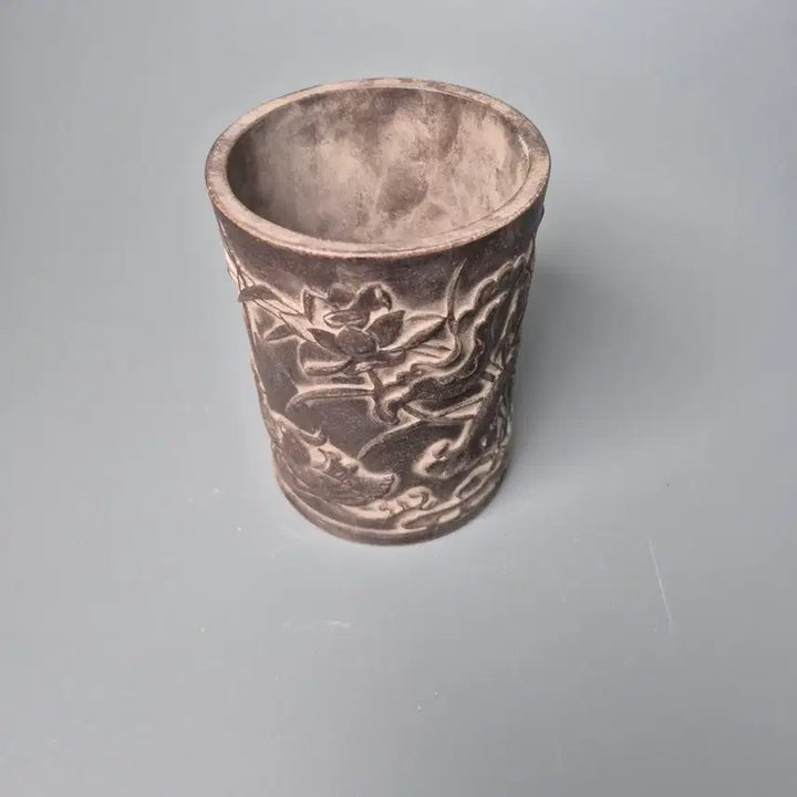[SOLD OUT] 건륭년제 자사 양각 연지권조문 필통 골동품 고미술품 수집품