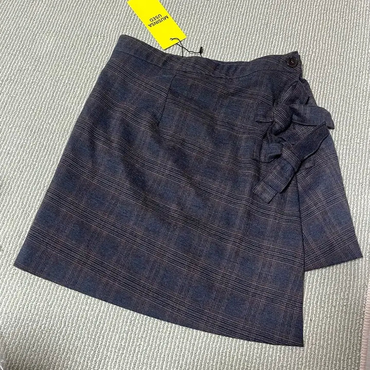 [BUNJANG] Sculptor Check Ribbon Skirt - Charcoal / 스컬프터 체크 리본 스커트 차콜