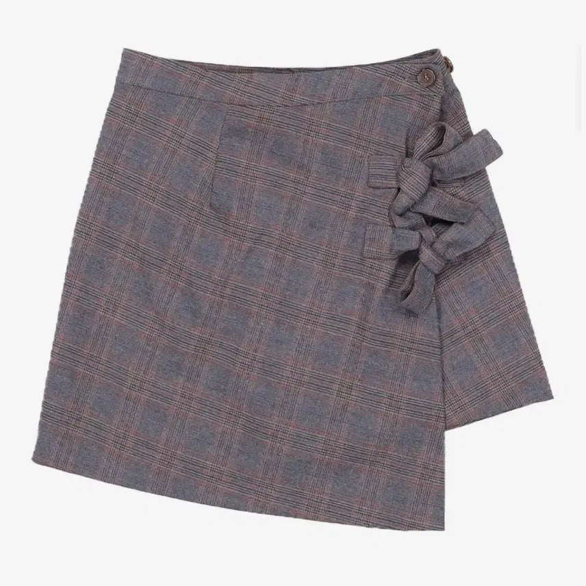 [BUNJANG] Sculptor Check Ribbon Skirt - Charcoal / 스컬프터 체크 리본 스커트 차콜