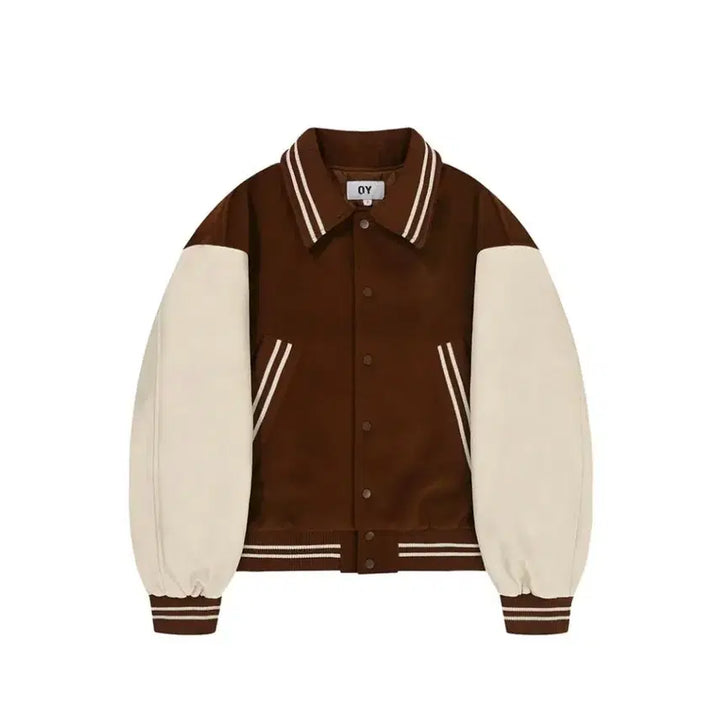 [BUNJANG] OY ZIGZAG Embroidery Varsity Jacket Brown / 오와이 남성점퍼 사이즈M