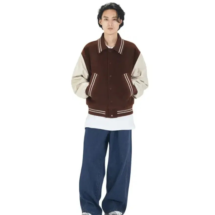 [BUNJANG] OY ZIGZAG Embroidery Varsity Jacket Brown / 오와이 남성점퍼 사이즈M