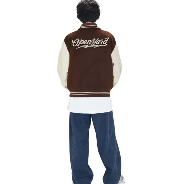 [BUNJANG] OY ZIGZAG Embroidery Varsity Jacket Brown / 오와이 남성점퍼 사이즈M