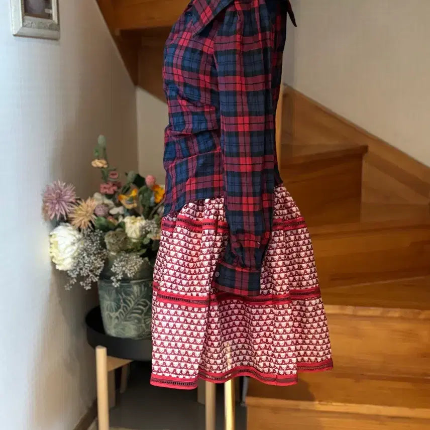 [BUNJANG] Nippon Silk 100% Checkered Shirt &amp; Patterned Skirt Set / 체크 셔츠 &amp; 패턴 스커트 니뽄 실크100 셋업