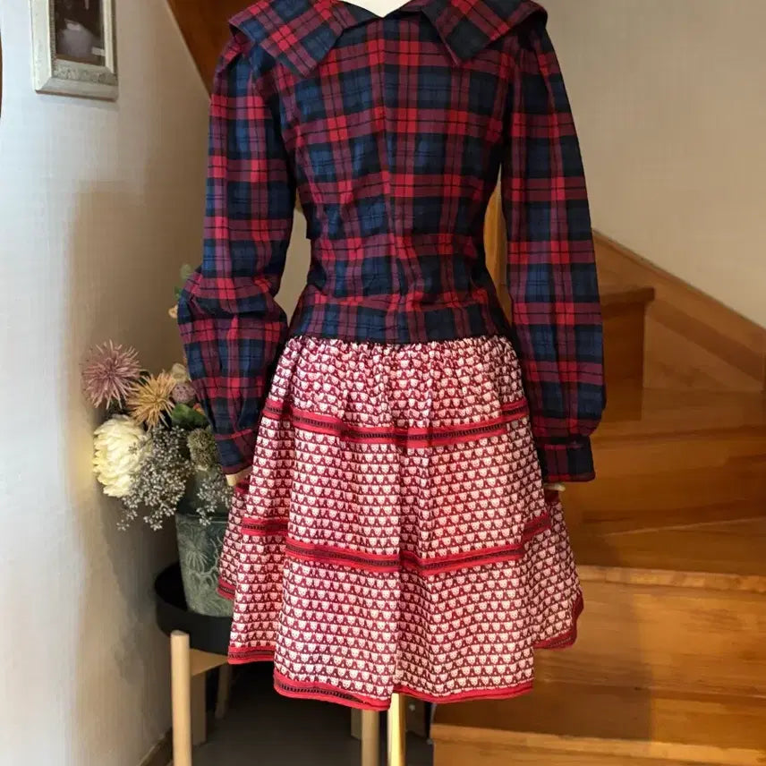 [BUNJANG] Nippon Silk 100% Checkered Shirt &amp; Patterned Skirt Set / 체크 셔츠 &amp; 패턴 스커트 니뽄 실크100 셋업