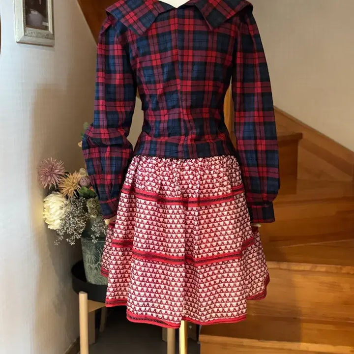 [BUNJANG] Nippon Silk 100% Checkered Shirt &amp; Patterned Skirt Set / 체크 셔츠 &amp; 패턴 스커트 니뽄 실크100 셋업