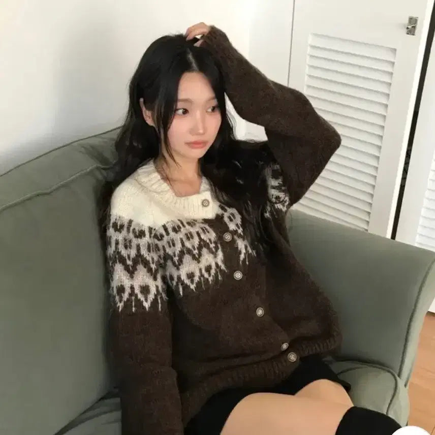 [BUNJANG] Nordic Angora Button Knit Cardigan / 에이블리 노르딕 앙고라 버튼 니트 가디건 판매
