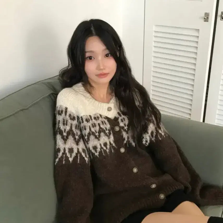 [BUNJANG] Nordic Angora Button Knit Cardigan / 에이블리 노르딕 앙고라 버튼 니트 가디건 판매