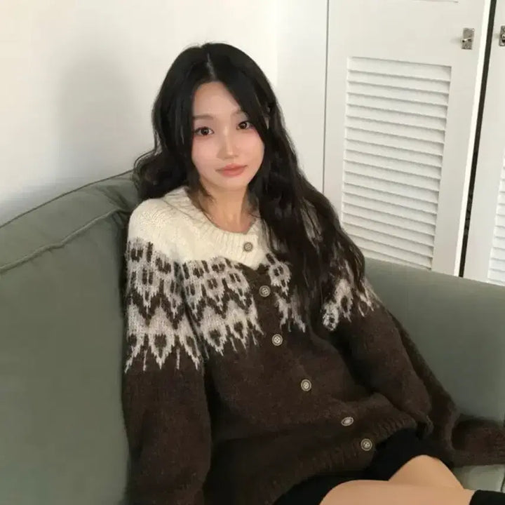 [BUNJANG] Nordic Angora Button Knit Cardigan / 에이블리 노르딕 앙고라 버튼 니트 가디건 판매