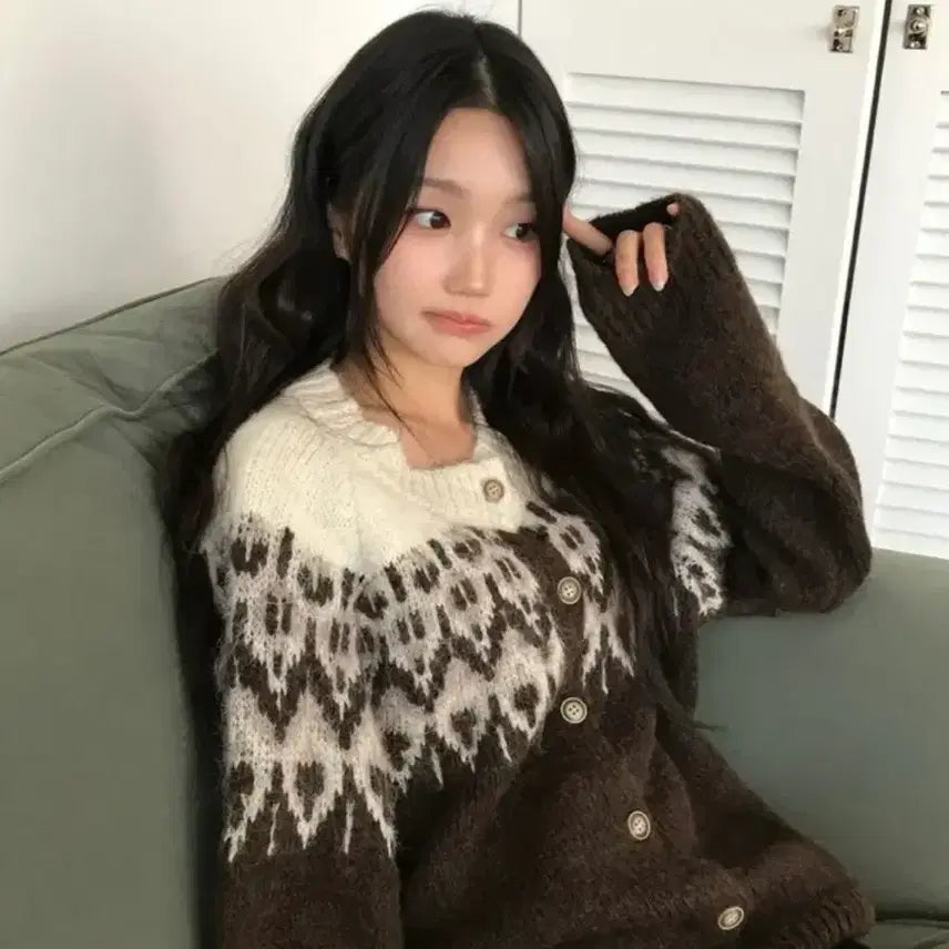 [BUNJANG] Nordic Angora Button Knit Cardigan / 에이블리 노르딕 앙고라 버튼 니트 가디건 판매