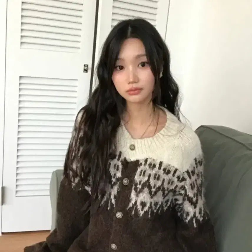 [BUNJANG] Nordic Angora Button Knit Cardigan / 에이블리 노르딕 앙고라 버튼 니트 가디건 판매